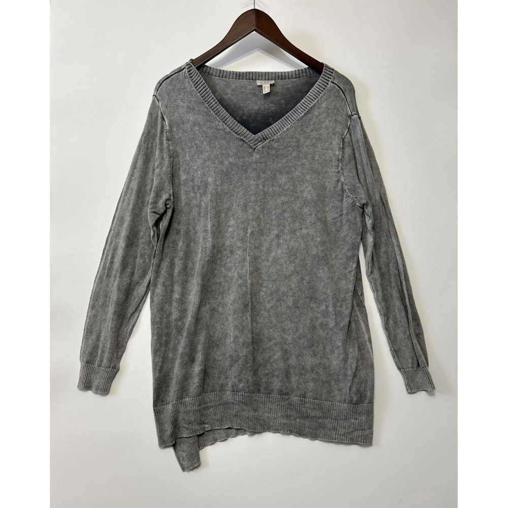 Lori Goldstein Womens Tunic Sweater Top Size L Logo Gray Acid Wash Cotton‎ Grung